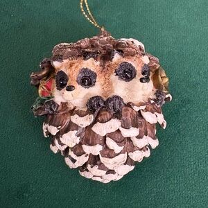 Raccoon Woodland Pinecone With Snow Detail Ornament